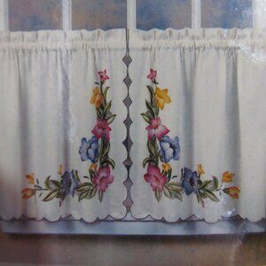 CHF Industries Curtains Pair of Tiers Embroidered Lily Flowers 58 x 36" NIP